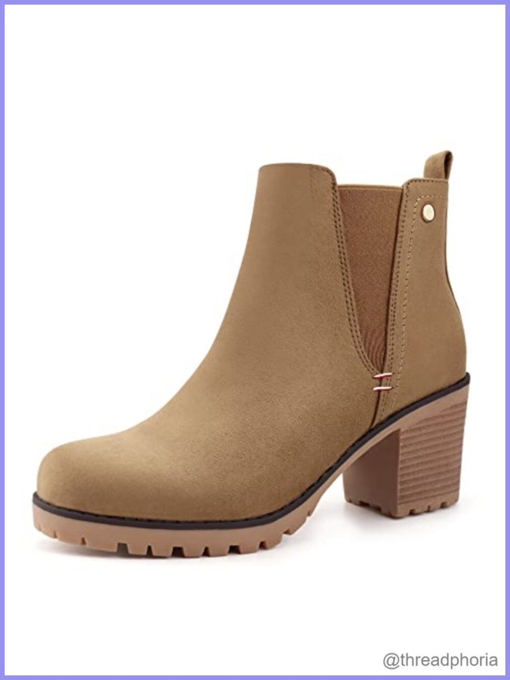 Suede Ankle Booties Slip On Chelsea Boots with Block Heel